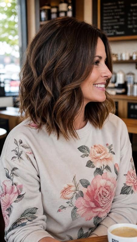 مدل مو زنانه جدید - Wavy Lob with Chocolate Brown