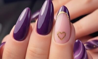 13 ایده جذاب برای طراحی ناخن بنفش و طلایی - شهریور 1405