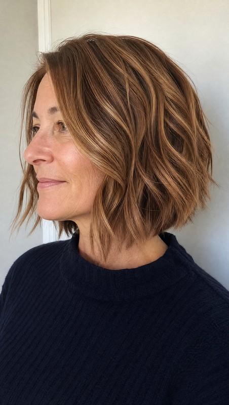 مدل لاب نامتقارن موج دار با رنگ قهوه ای طلایی