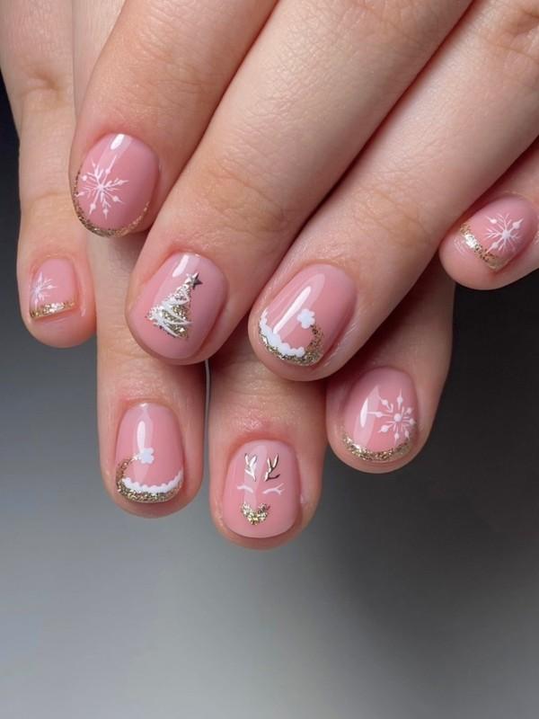 طراحی ناخن کریسمس با طلایی
